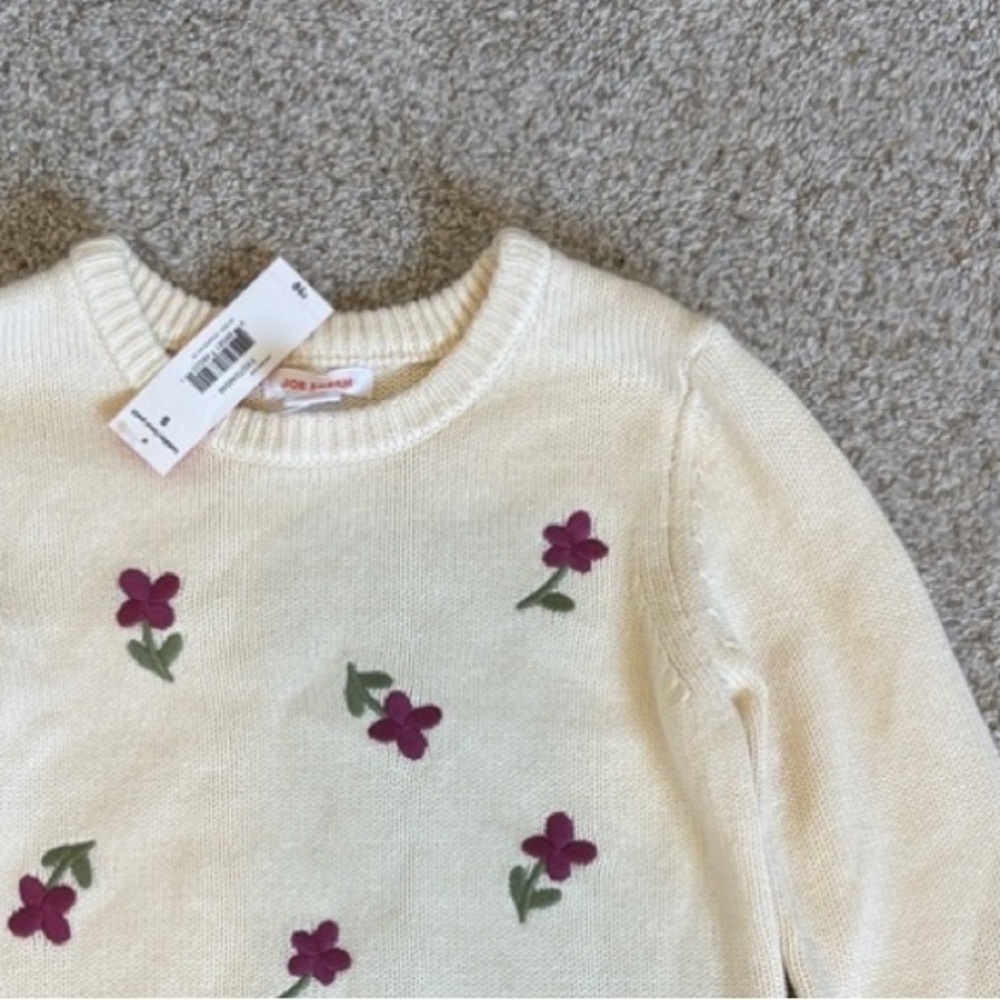 Joe Fresh Girls Knit Cream Sweater Embroidered Flowers Size 5 Toddler NEW